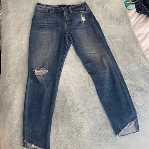 High waisted distressed skinny jeans